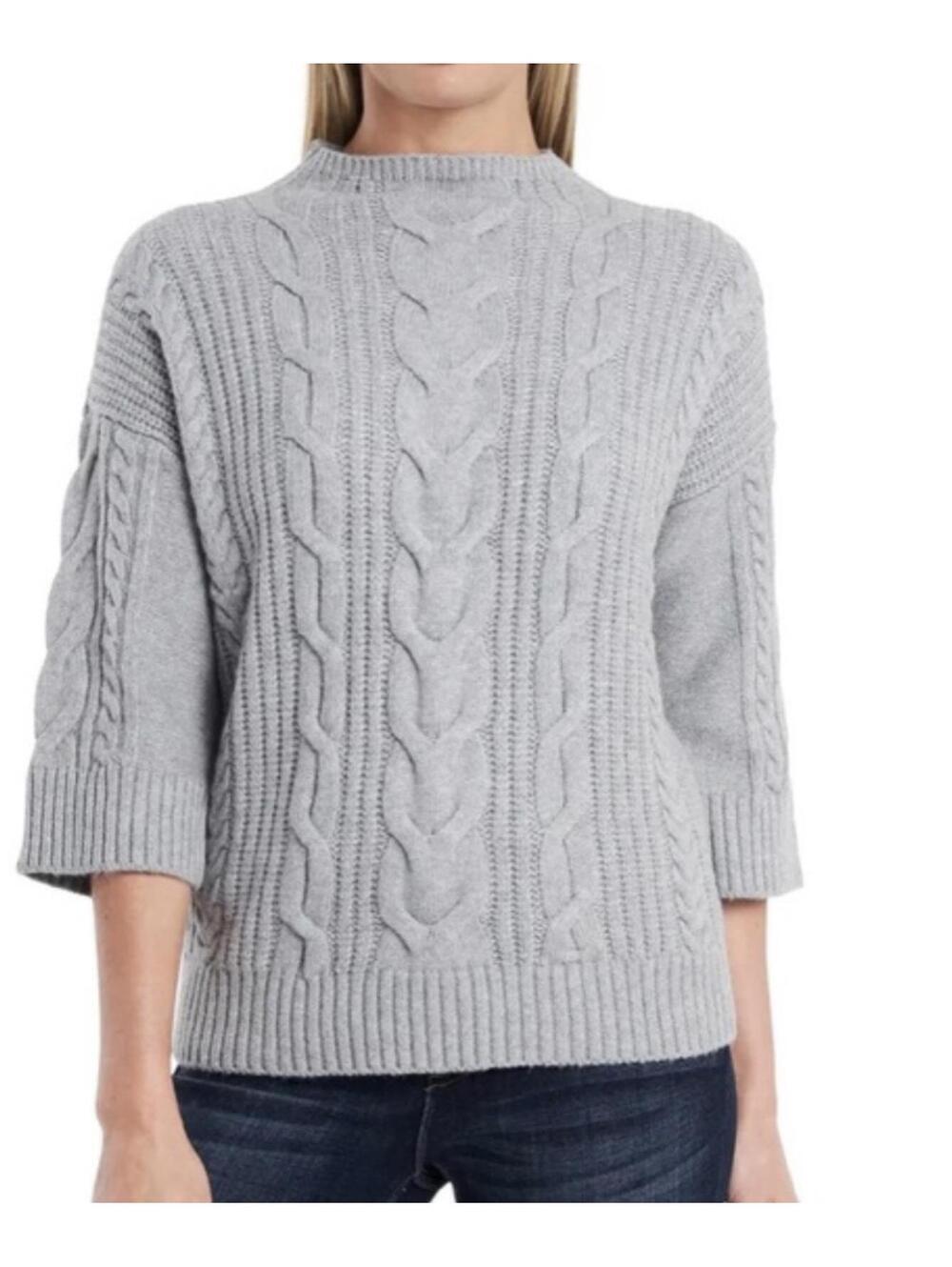 Vince Camuto Gray Cable Knit Short Sleeve Sweater Top - Women's Small